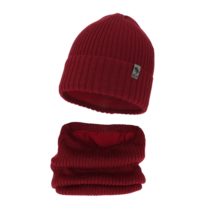 Ensemble d'hiver garçon: bonnet et snood, bordé, avec laine mérinos, Gecko