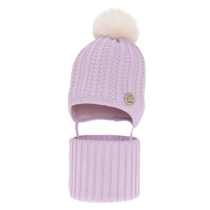 Ensemble d'hiver fille: bonnet et snood, violet, avec pompon, Kenta