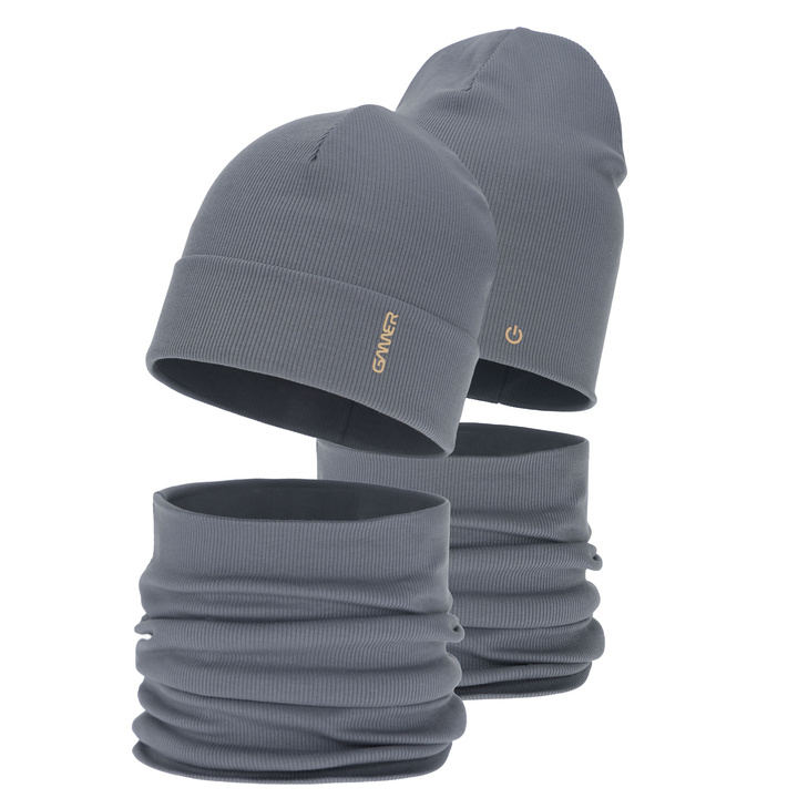 Jongens herfst/lente set (muts en buissjaal), katoenen, grijs, Desider