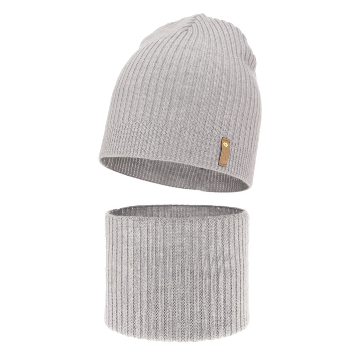 Ensemble automne/printemps fille: bonnet et snood, gris, 100% Laine Mérinos, Chelsie