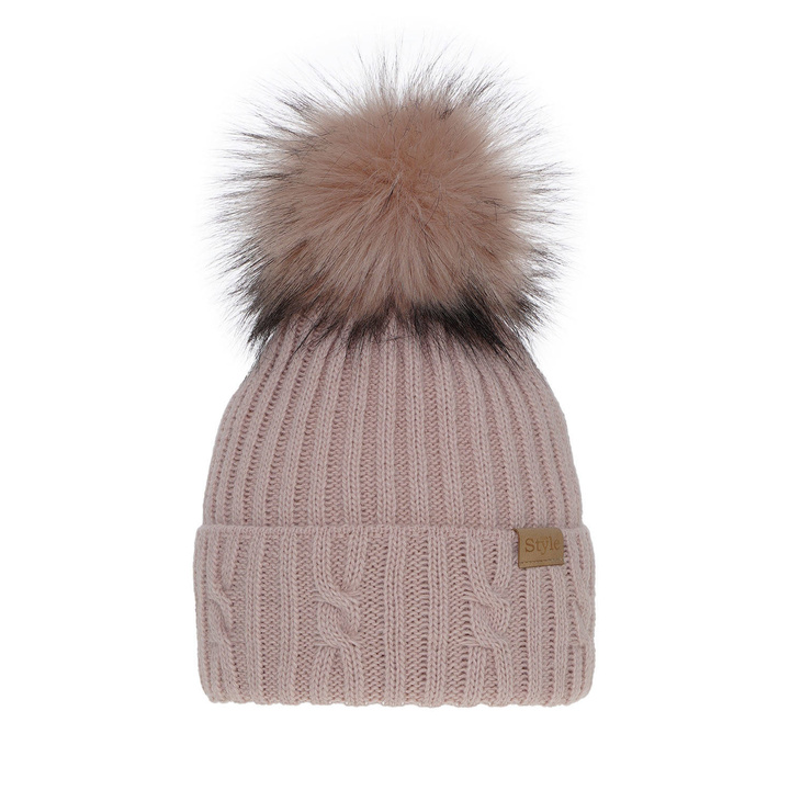 Dames wintermuts, roze, met garen pompon, Lawina