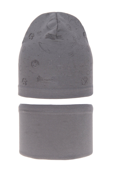 Jongens herfst/lente set muts en buissjaal, grijs, katoenen, Kosmos