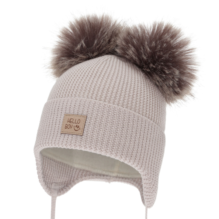 Jongens wintermuts, beige, 100% Merino Wol, gevoerd met wollen fleece, Tambor