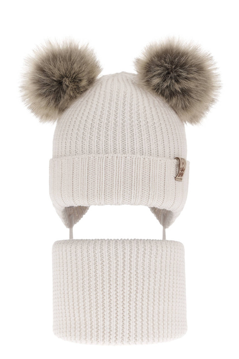 Ensemble d'hiver garçon: bonnet et snood, blanc, 100% laine mérinos, avec liens, Konor