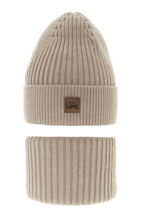 Ensemble d'hiver garçon: bonnet et snood, beige, Basilio