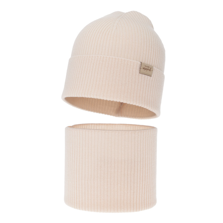 Meisjes herfst/lente set (muts en buissjaal), lichtroze, 100% Merino Wol, Magenta