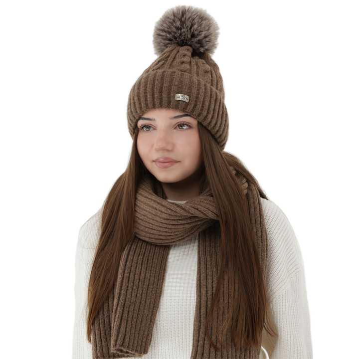 Dames winter set (muts en sjaal), bruin, Lunetta