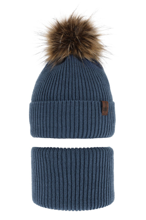 Ensemble d'hiver garçon: bonnet et snood, bleu, avec pompon, Modus